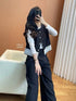 Women Classy Sleeves Lace Border Vest With Trouser Sets